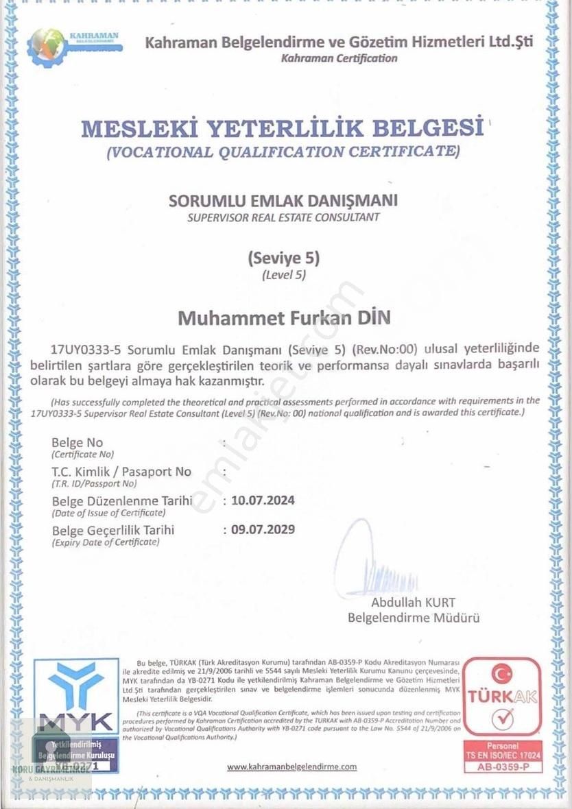 Koru Emlak'tan Satılık 2+1 Daire Merkezi Konum Yüksek Giriş Kat