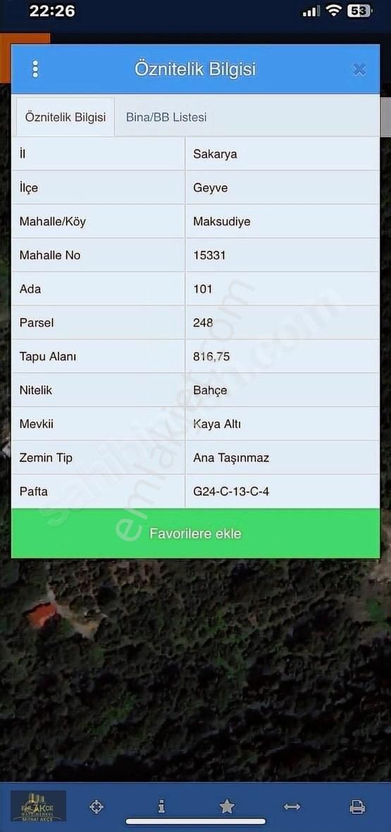 Emlakçe G Y M Den Geyve Maksudiyede Satılık Tarla