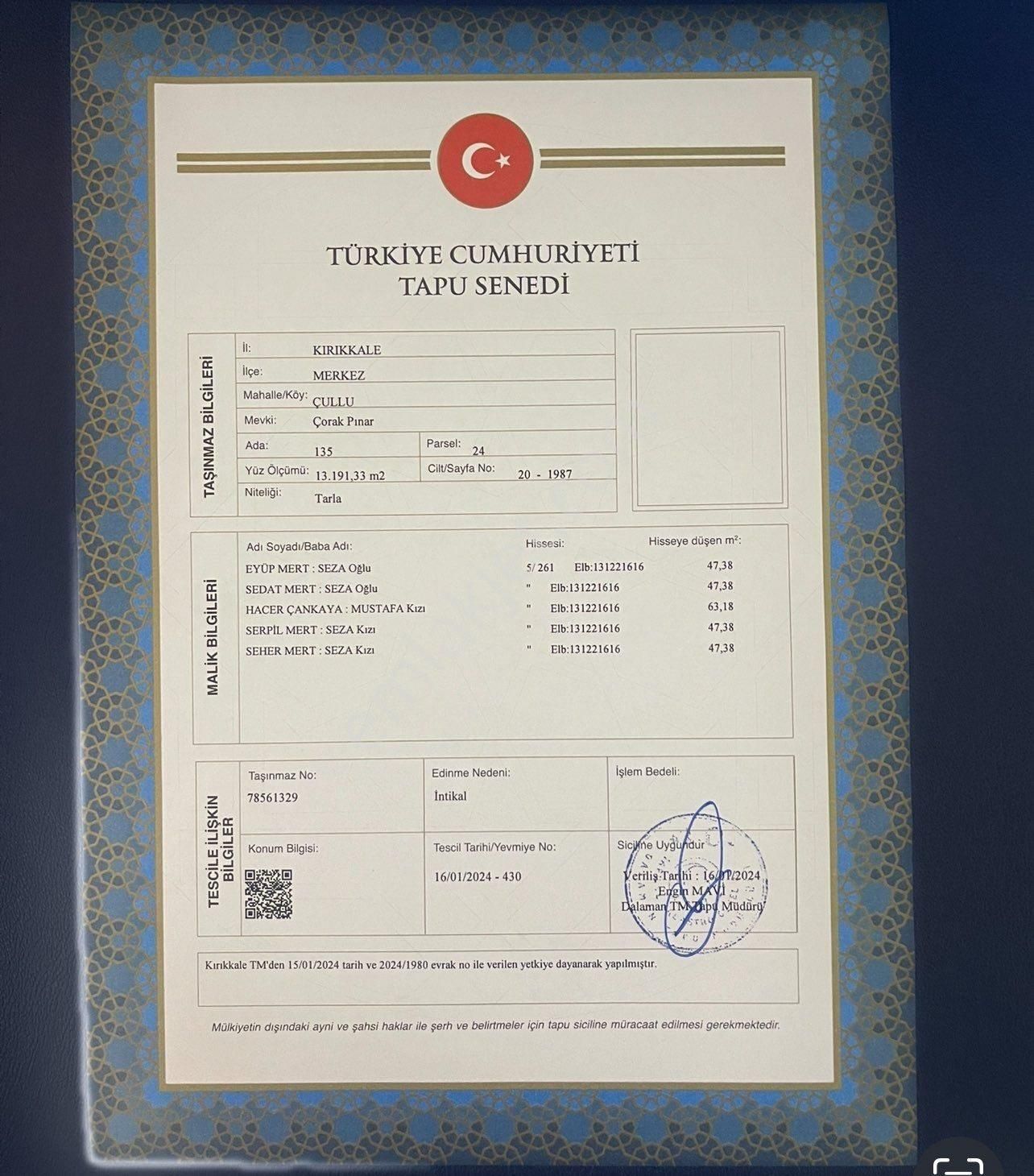 Kırıkkale Merkez Çullu Mahallesi Satılık Tarla