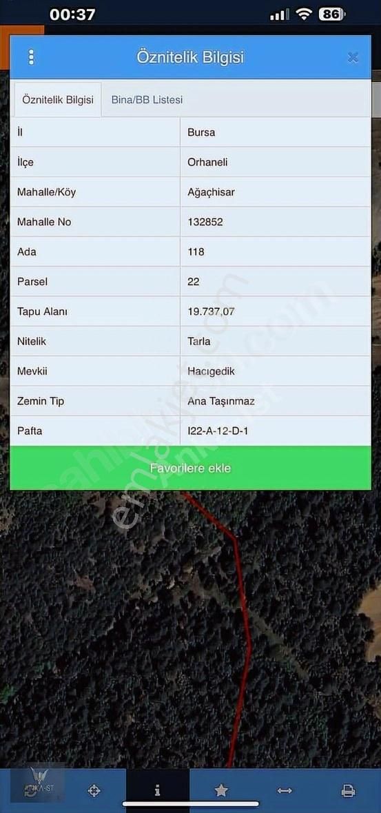 Bursa Orhaneli Ağaçhisarda Satılık 19.737 M2 Yatırımlım Tarla