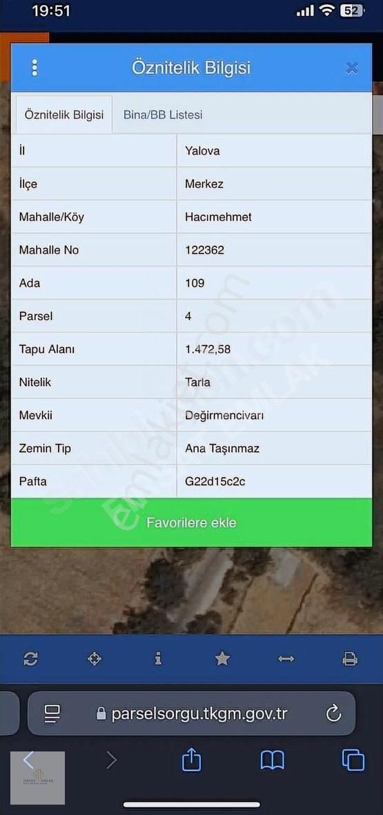 Yalova Merkez Hacımehmet Köyünde Köşe Parsel Tarla