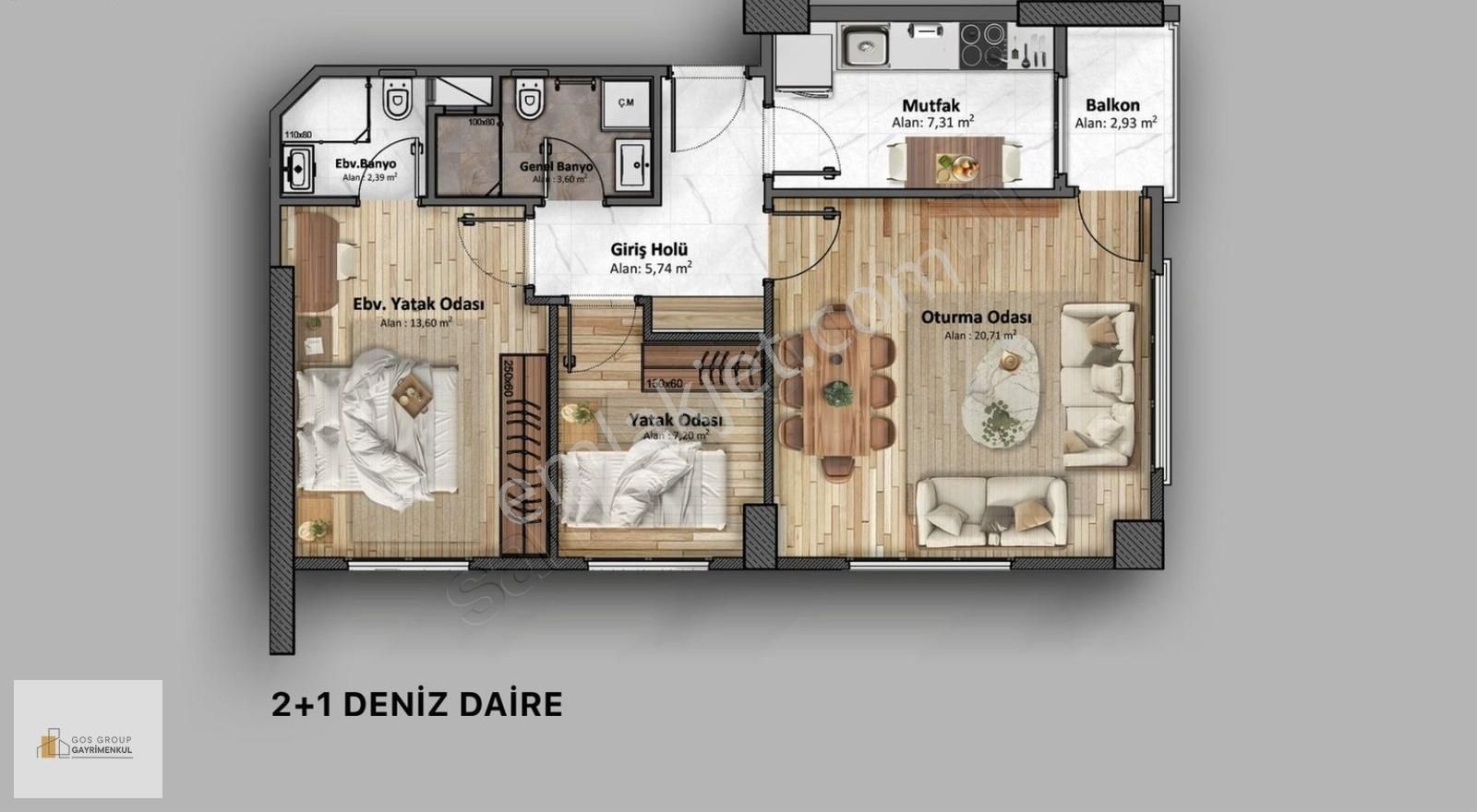 Kapalı Otoparklı, İç Mimar Tasarımlı 2+1 Lüx Daireler - Görsel 17