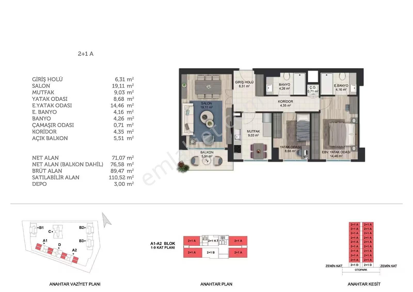 Fuzul Avrasya 3 Satılık 2+1 Daire : 7.550.000 Tl