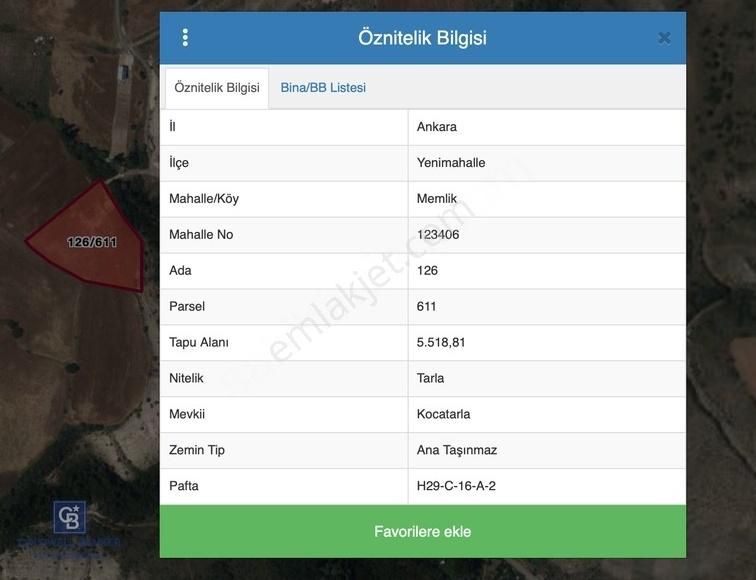 Yenimahalle Memlik Mahallesinde 412 M² Satılık Yatırımlık Arazi