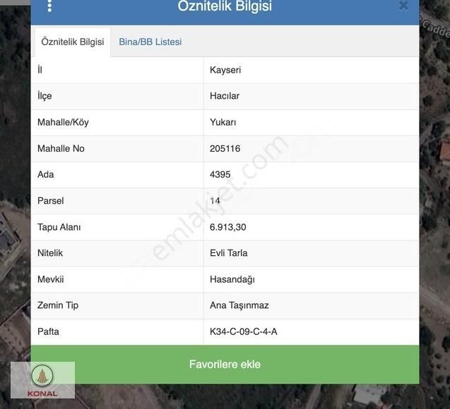 Konal / Hacılar Yukarı Mah. Den 1750 Mt Arsa