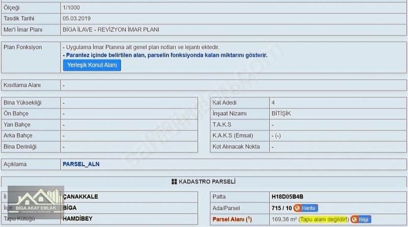 Çanakkale Biga Merkez 4.5 Kat Bitişik Nizam İmarlı Satılık Arsa - Görsel 9