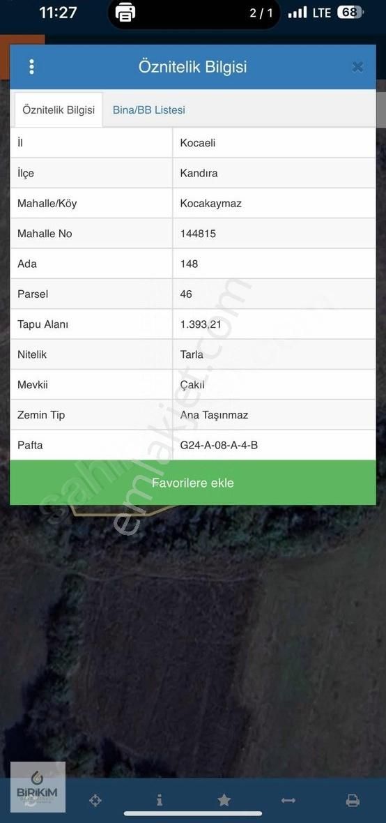 Kandıra Kocakaymaz'da 1393 M2 %5 İmarlı