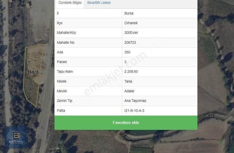 Beynil'den Orhaneli'de Anayola Cephe 2208m2 Tarla