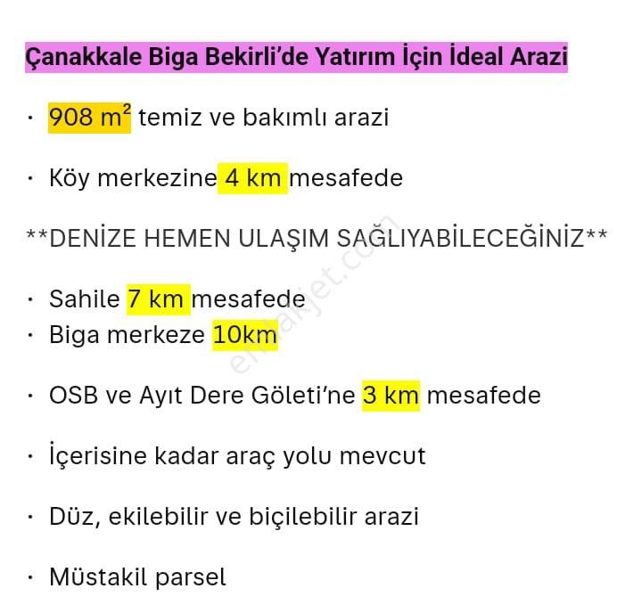 Çanakkale Biga Bekirli Mahallesinde Satılık Tarla Yatırım İçin Uygun - Görsel 6