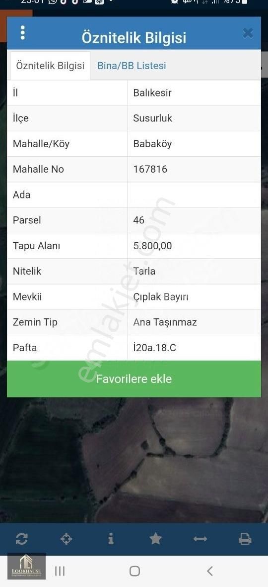 Lookhause Balıkesir Susurluk Babaköy 5800 M2 Satılık Tarla