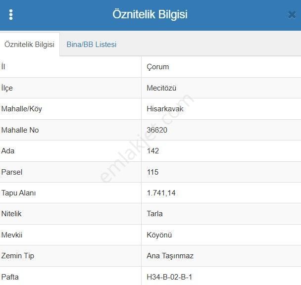 Çorum Mecitözü Hisarkavak Köyünde 1.741 M² Tarlamız Satılıkt