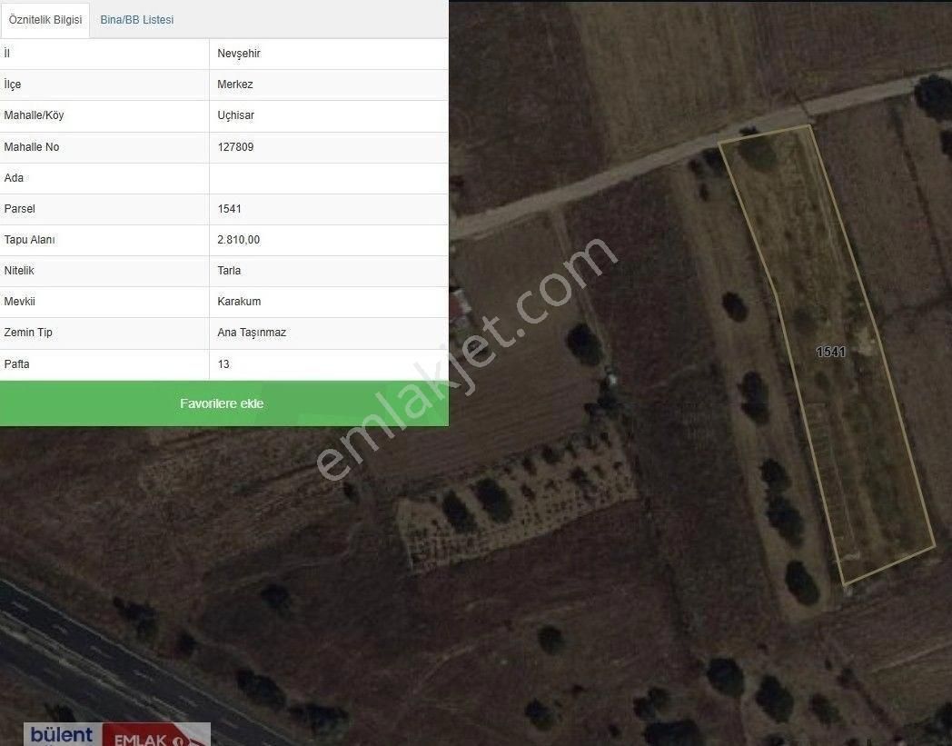 Uçhisar Bld'de 2810m2 Turizm İmarlı Satılık Tarla