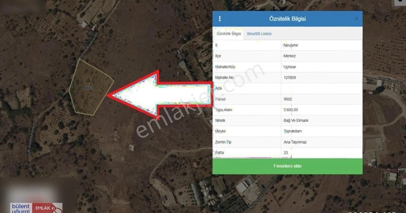 Uçhisar 'da 3600 M2 Satılık Bağ