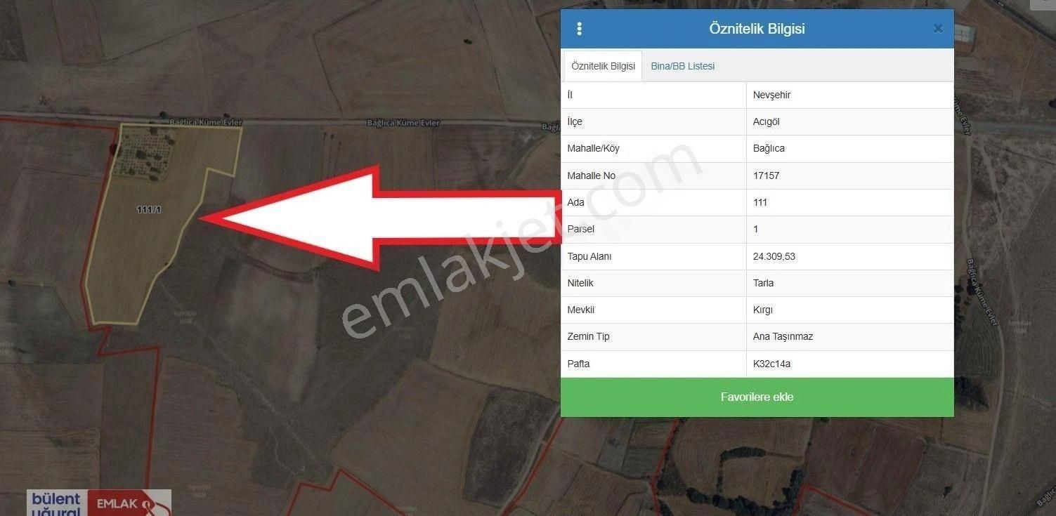 Acıgöl Bağlıcada 24.309 M2 Satılık Tarla