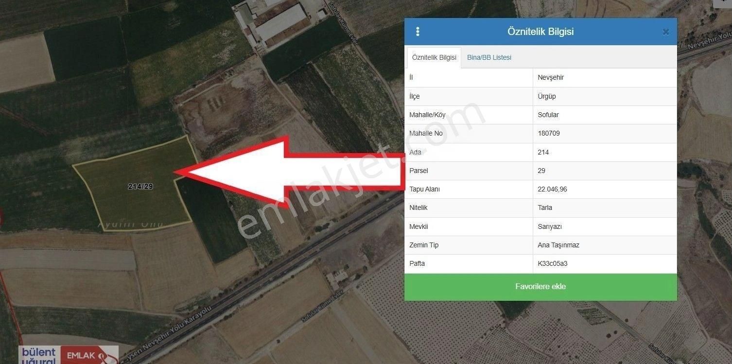 Ürgüp Sofularda 24.046 M2 Satılık Bağ