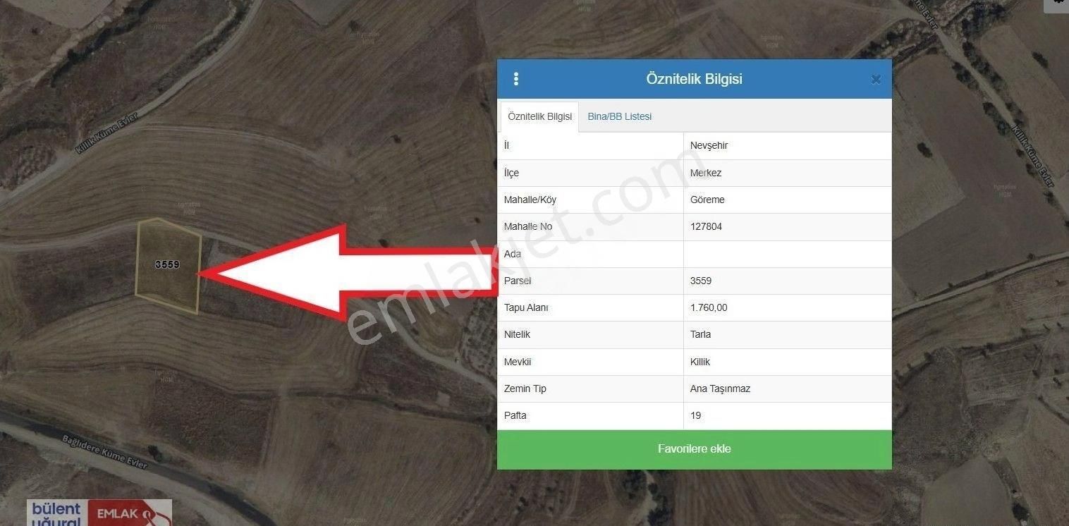 Bülent Uğural Emlakta Göremede Cazip Fiyatlı Satılık Tarla
