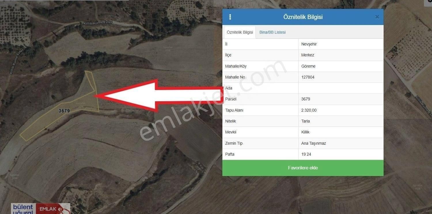 Bülent Uğural Emlaktan Göremede Cazip Fiyatlı Satılık Tarla