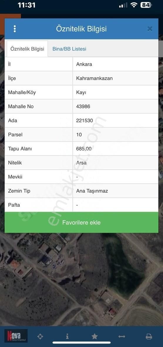 Nova Kahramankazan'dan Kayı Mah. Satılık Çift Villa Arsası