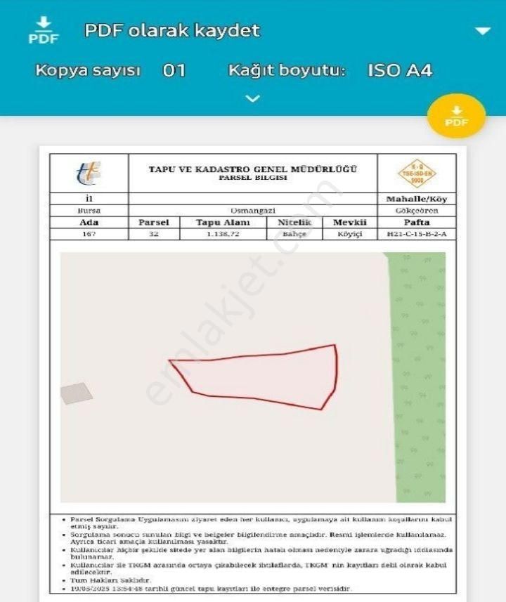 Osmangazi Gökce Ören Mahalesi Satılık Yatırımlık Arazi (90) @