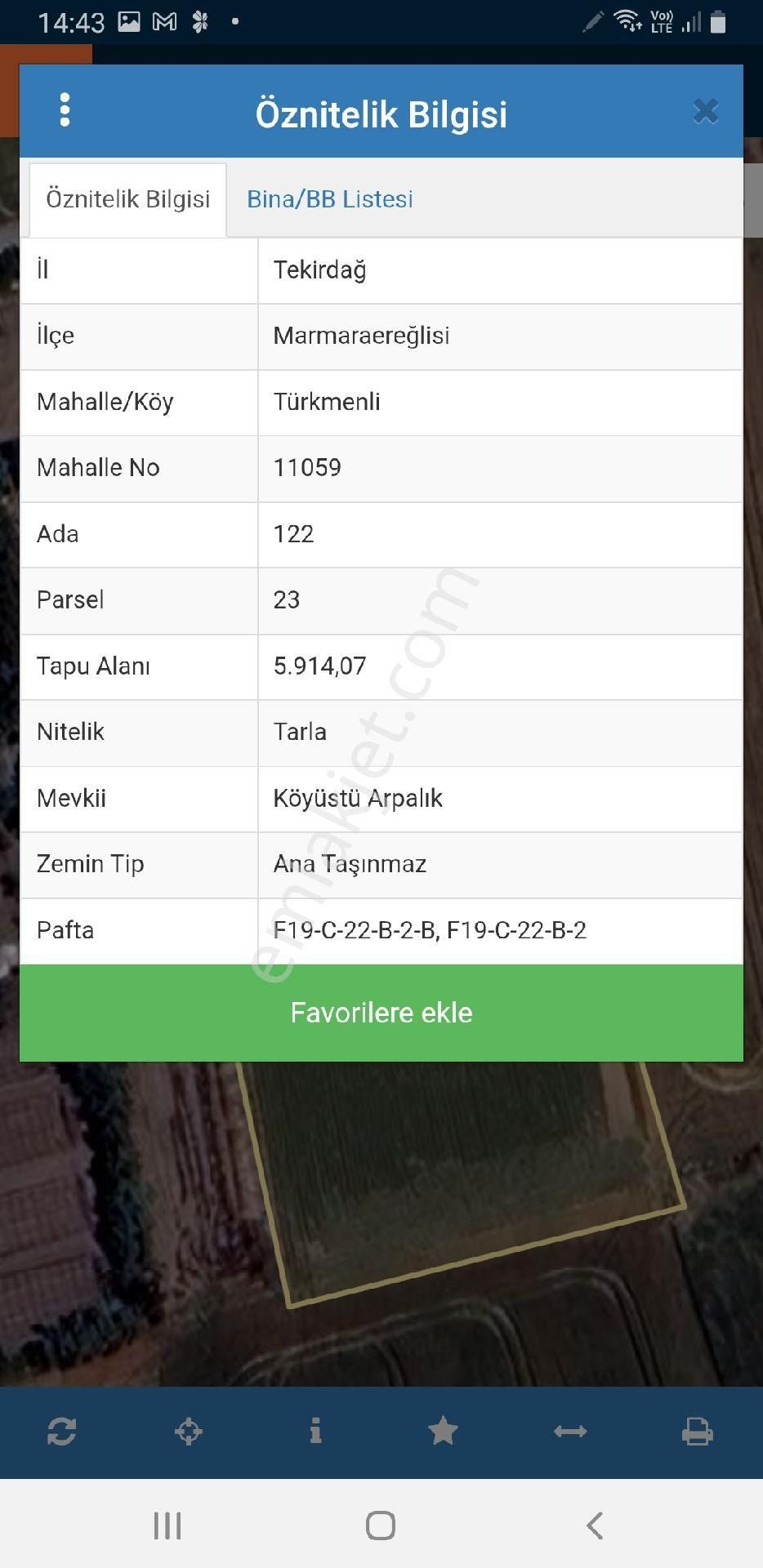 Tekirdağ Marmara Ereğlisi Türkmenli Köyü Nde Satılık Tarla