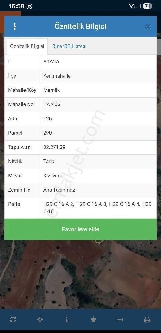 Ankara Yenimahalle Memlik'te Satılık Tarla