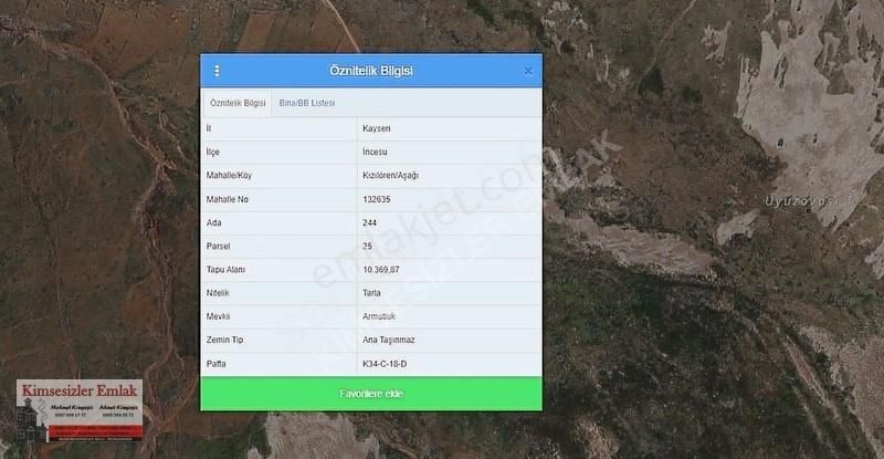İncesu Kizilören Yayla'da Satılık 10,369 M2 Tarla (yatırımlık)