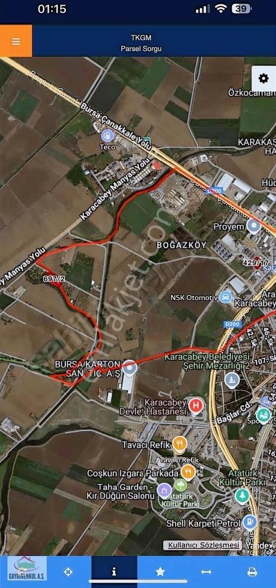 Karacabey De İlçe Merkezinde (hisseli) 857m2 Si Satılık Tarla