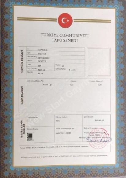 İst. Sarıyer, Büyükdere 110 M2 Muhteşem Boğaz Manzaralı Arsa