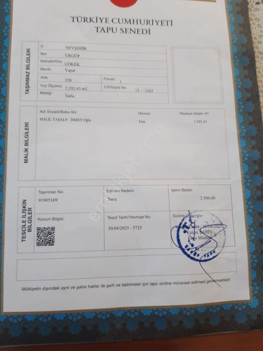 Ürgüp Çökekte Yola Yakın Tarla Asfalta 0