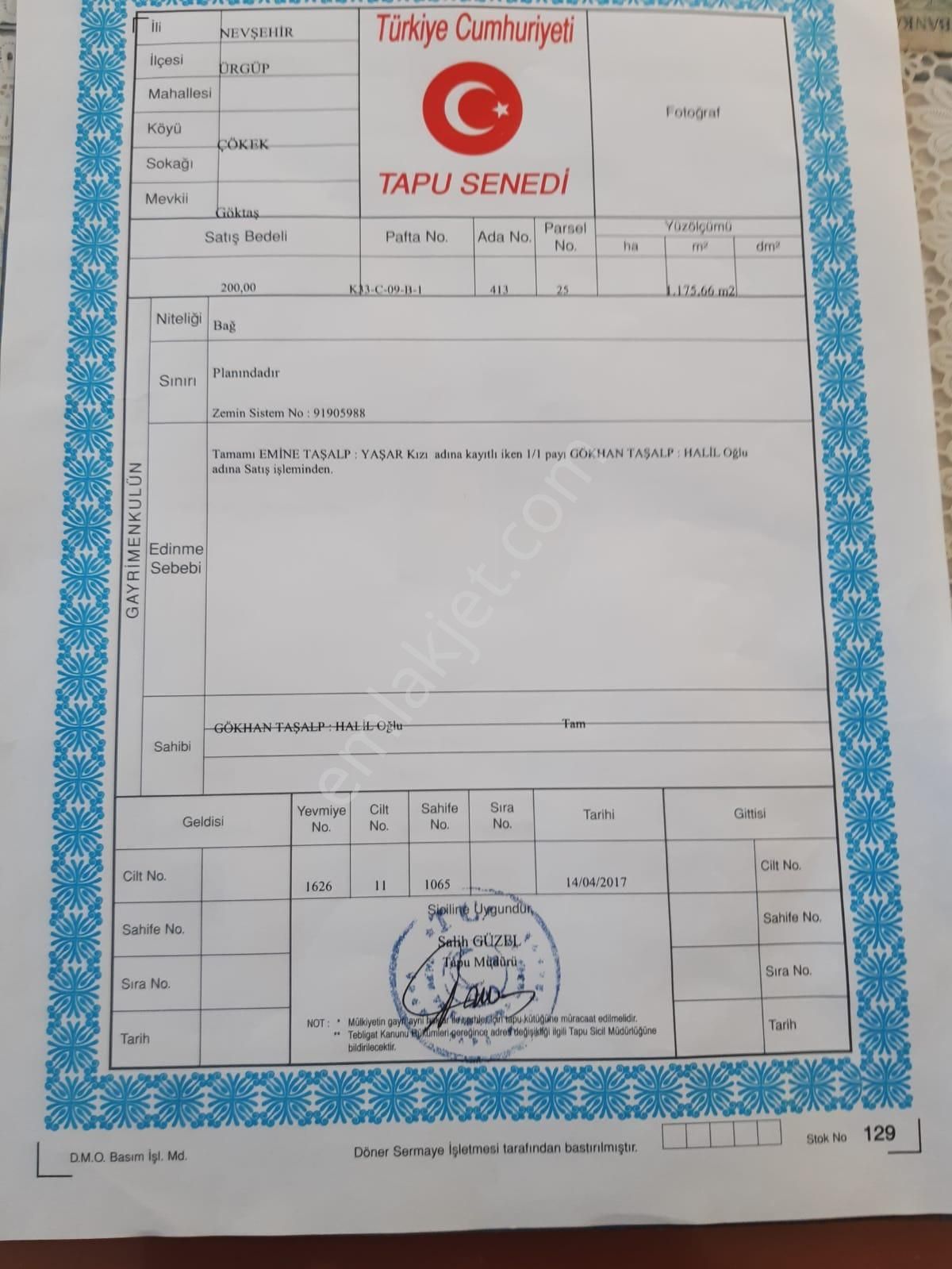 Ürgüp Çökekte Yola Yakın Tarla Asfalta 0