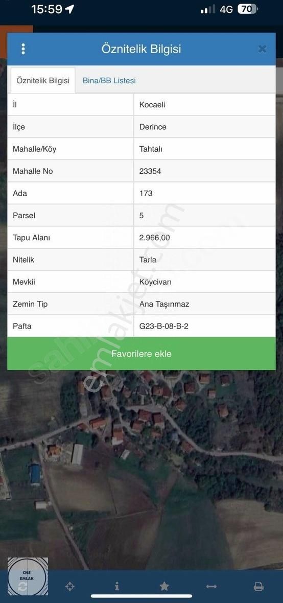Kocaeli Derince Tahtalı Köy 2966 M2 Satılık Arsa