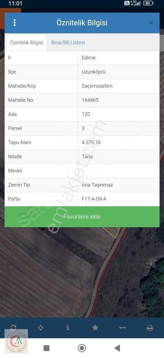 Akdoğan Yapı Edirne Uzunköprü Saçlımüselim 4.370m2 Tektapu Tarla