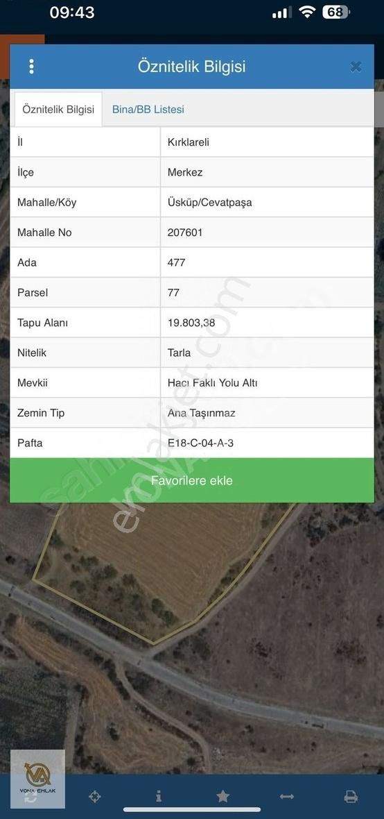 Kırklareli Üsküp 19.803 Metre² Tek Tapu Tarla