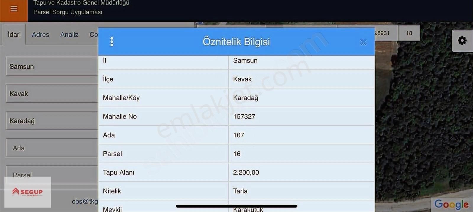 Kavak Karadağ Mahallesi Satılık 2200 M2 Tarla