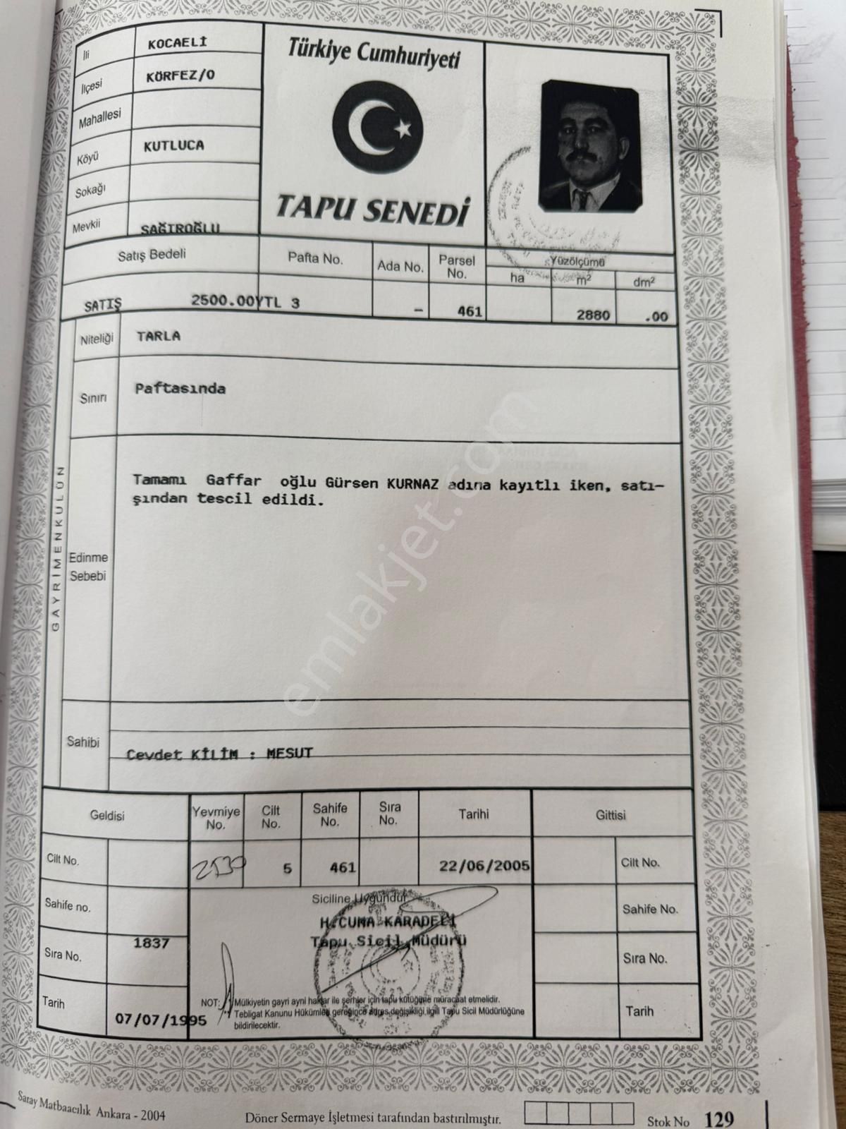 Kocaeli Körfez Kutluca Yatırımlık Arsa