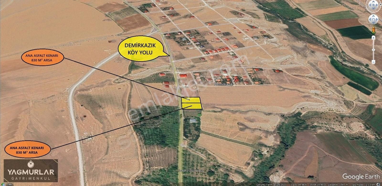 Yağmurlar'dan Demirkazık'ta Asfalt Kenarı 830 M² Satılık Arsa.