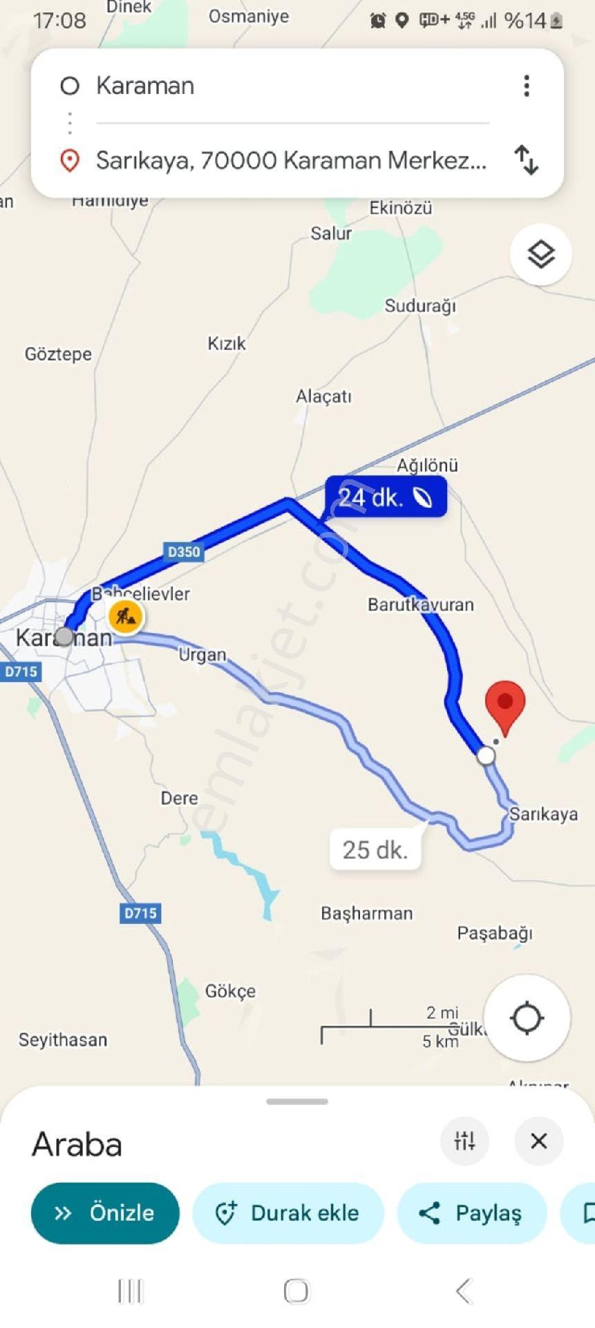 Karaman Satılık Tarla 10.000 M2 Tek Tapu Ekilip Biçilen Düz Arazi Karaman Merkez Sarıkaya - Görsel 3