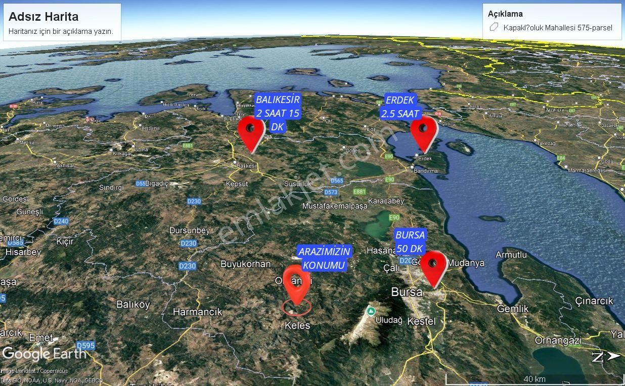 Asfalta Cephe! 1.794 M2 Bursa Keles Kıranışıklar Köyünde Satılık Manzaralı Hobi Bahçesi