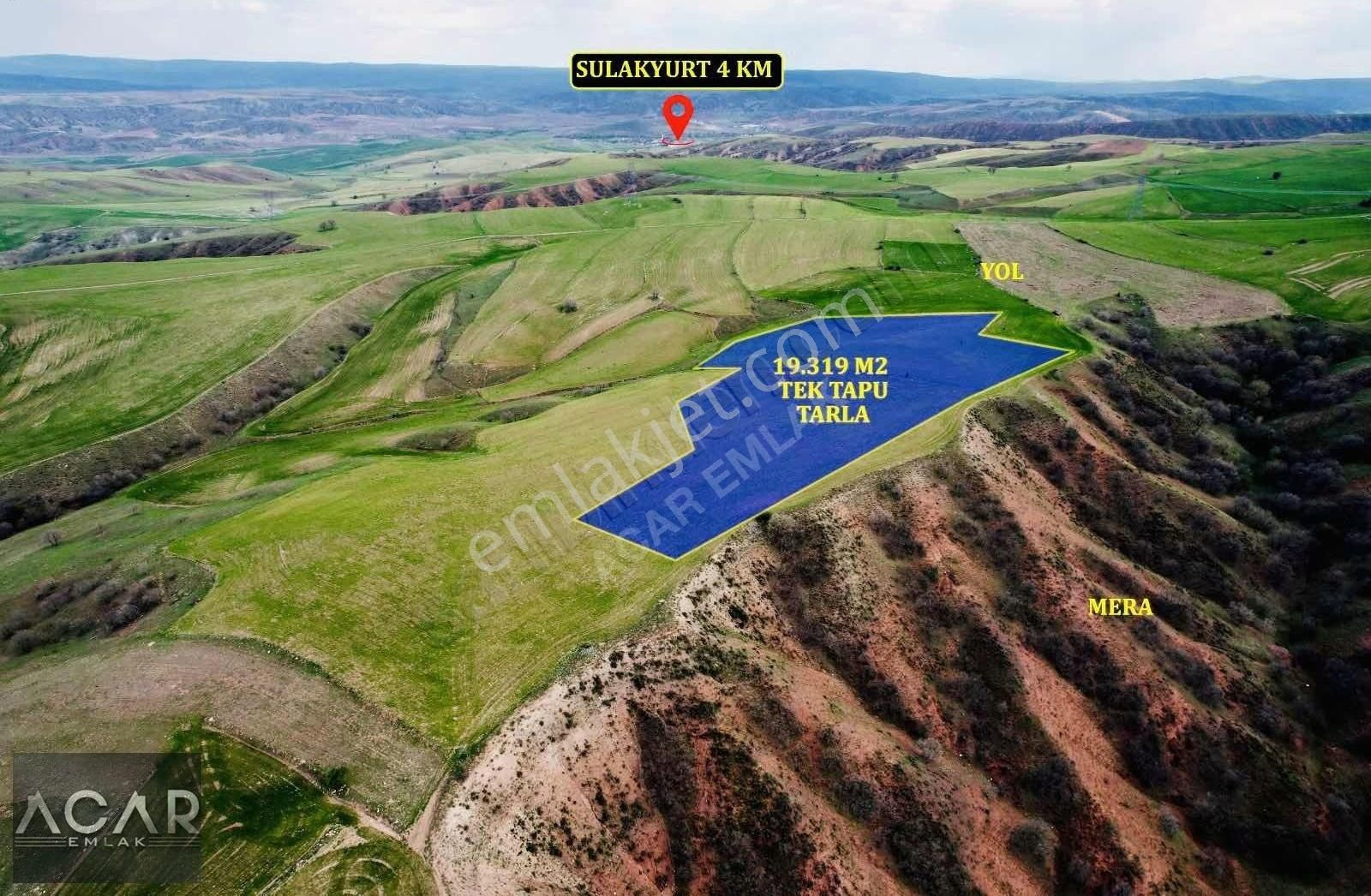 Sulakyurt Yenimahallede 19.319 M2 Tek Tapu Verimli Tarım Arazisi