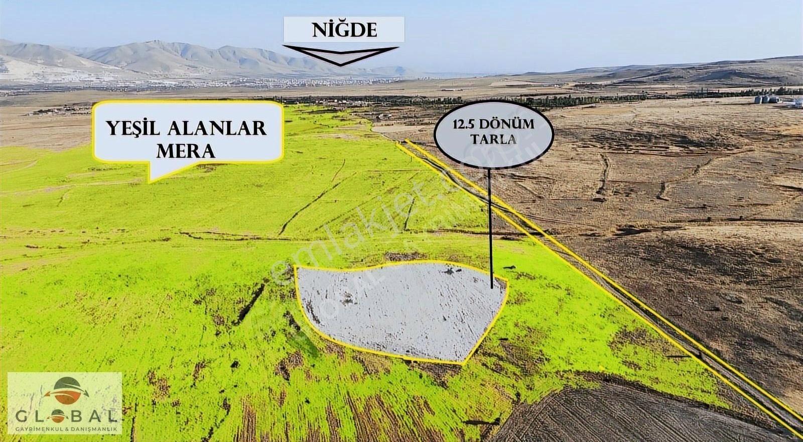 Globalden Güllücede Çevresi Mera Alanı Satılık 12.5 Dönüm Tarla