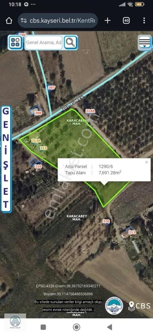 Yeşilhisar Karacabey 7.700 M² Arsa -yapı Kayıt Belgeli 1+1 Ev