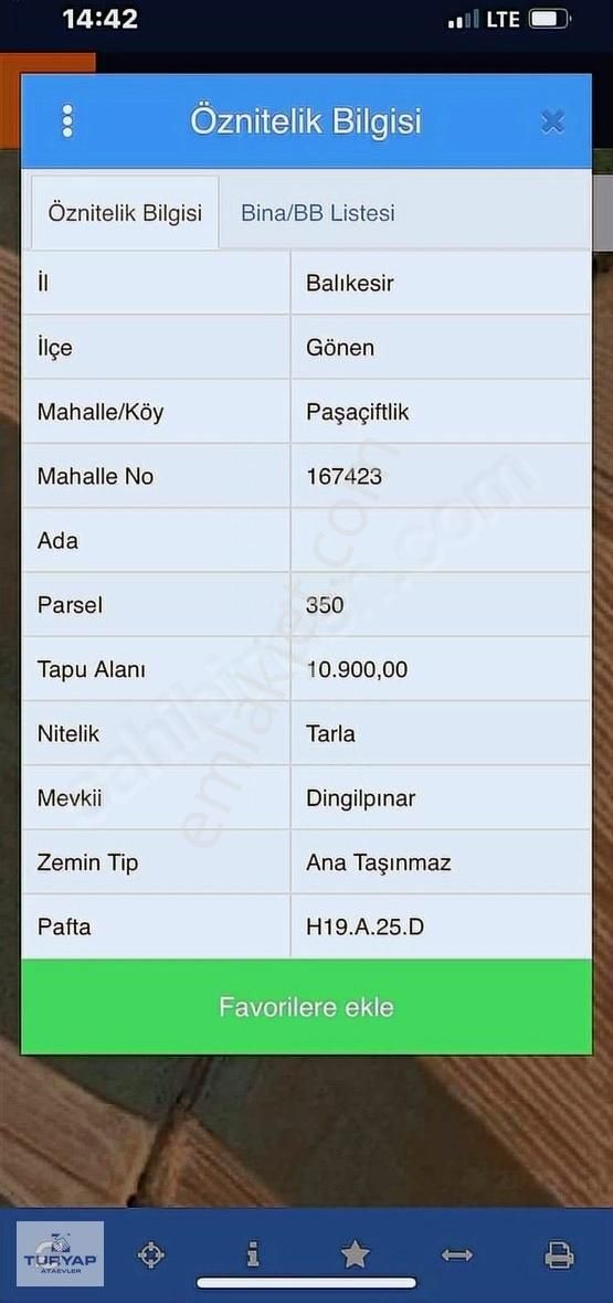 Gönen Paşaçiftlik``te Satılık 10.900 M2 Yatırımlık Arazi