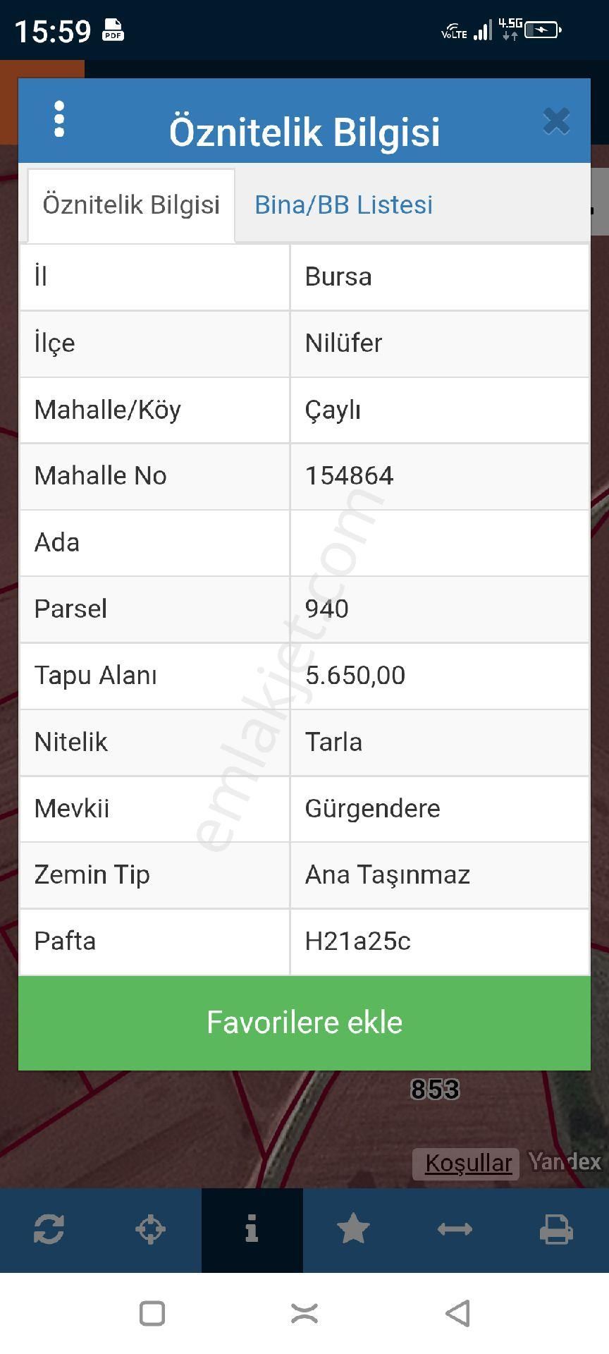 Bursa Nilüfer Çaylı Mahallesi Satılık 5.650 Mt Tarla - Görsel 3