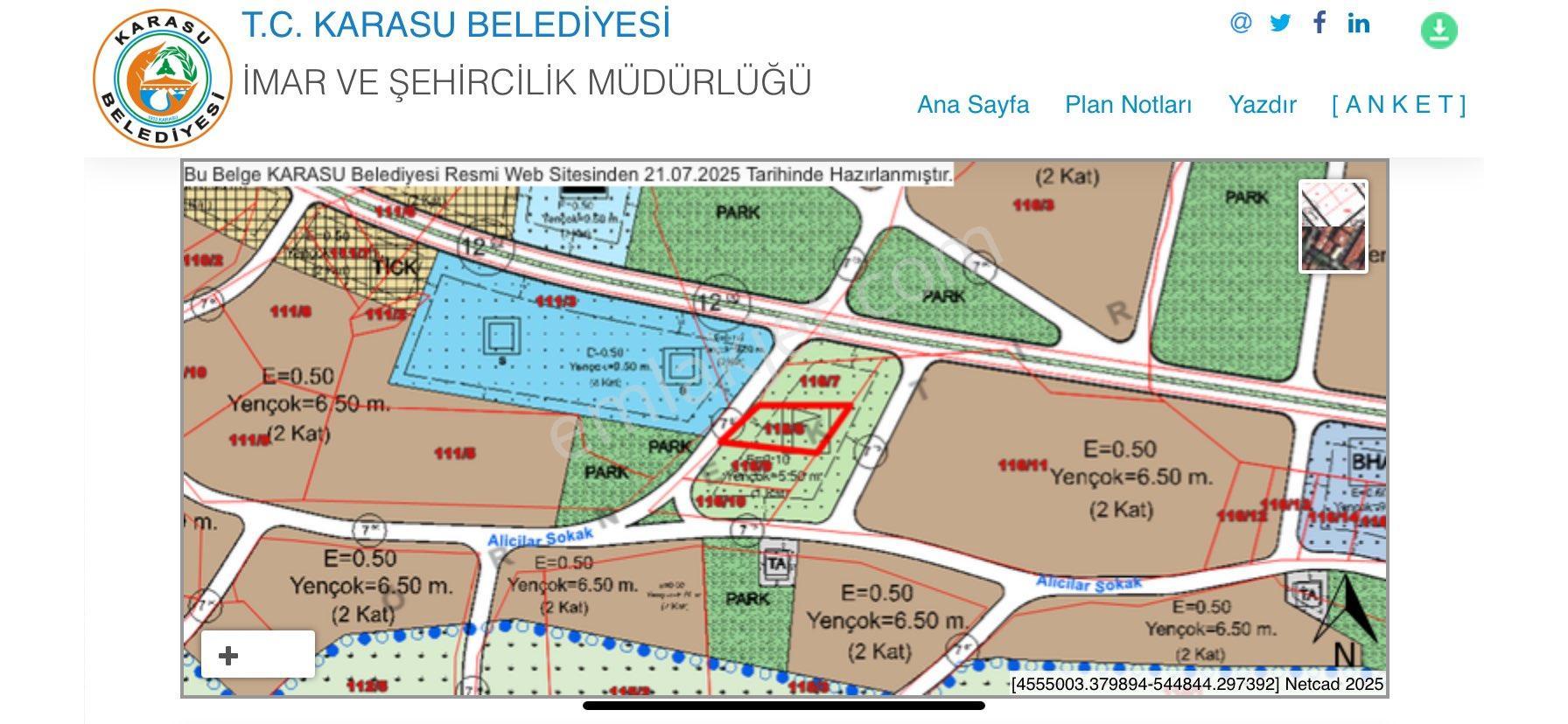 Karasu Denizköy’de 1/1000 İmar Uygulama Planı İçinde 750 M2 Yatırımlık Satılık Müstakil Arsa - Görsel 7