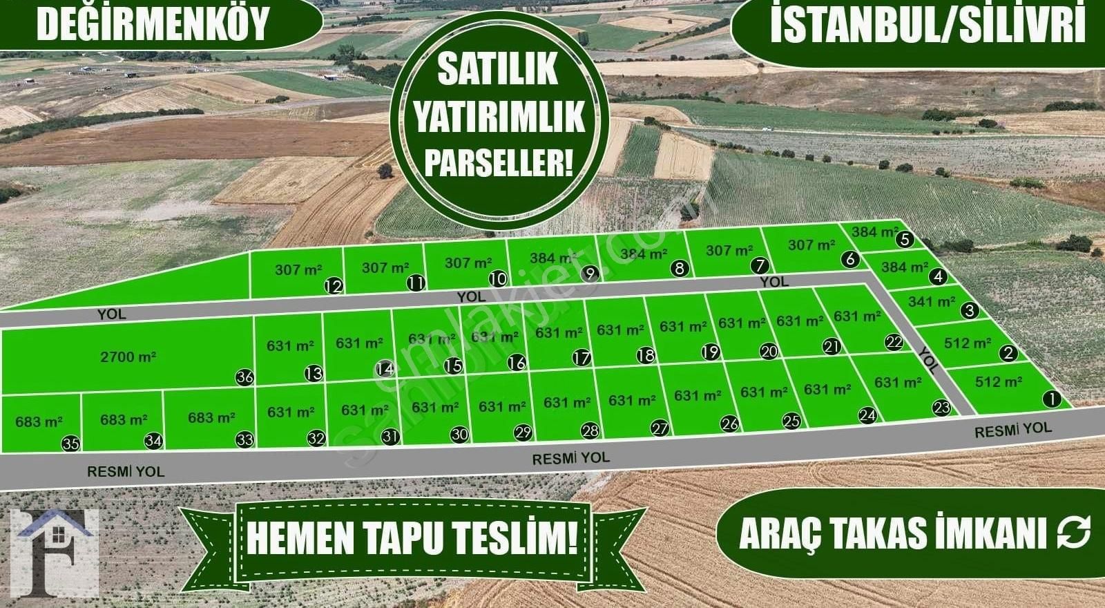 Değirmenköy Resmi Kadastro Yola Cephe 631 M2 Tarlamız