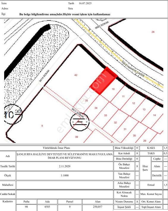 Haliliye Süleymaniyede 8 Kat İmarlı Takaslı Arsa