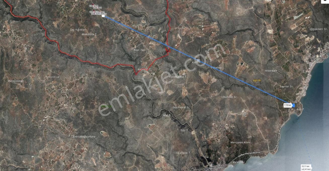 Silifke Hüseyinler’de Yola Sıfır , 7 Tapulu, 18.896 Mt Satılık Zeytinlik Tarla - Görsel 2