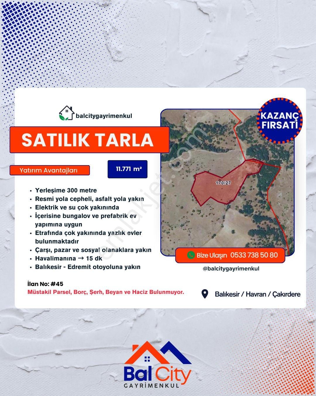 Balıkesir Havran Çakırdere’de Bağ Evlerinin Yanında Resmi Yola Cepheli Kazançlı Tarla Fırsatı!