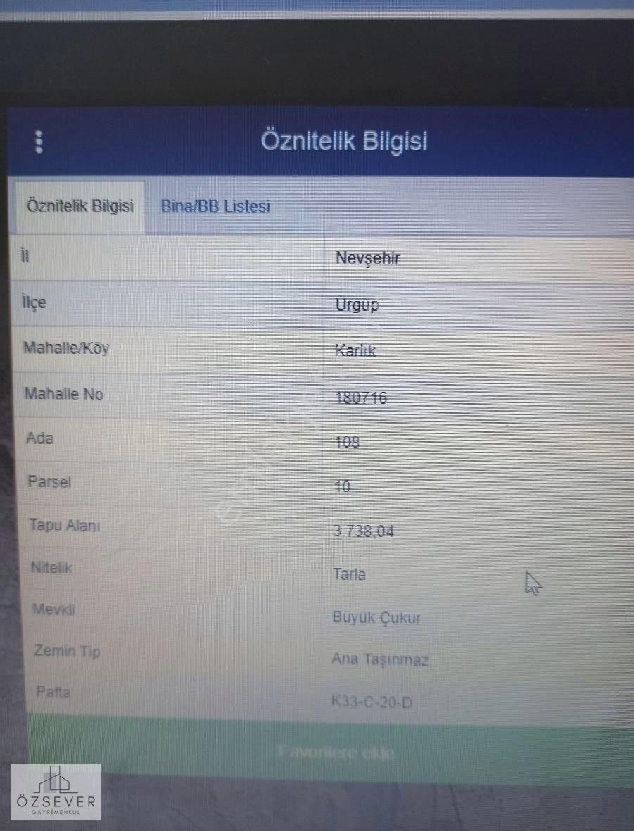 Ürgüp Karlıkta Tarla