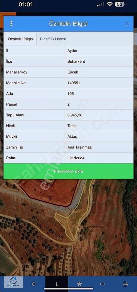 Aydın Buharkent Ericek Mahallesi'nde 10 Dönüm Bahçe